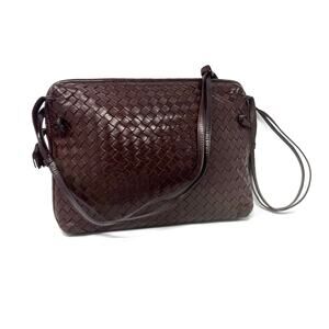 Bottega Veneta Nodini Intrecciato Vintage Brown Leather Crossbody Shoulder Bag